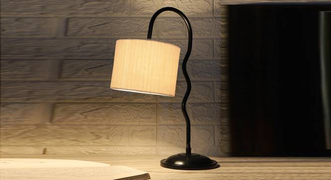 off-white cotton Zig Zag Curvy  table lamp with Iron Base (SP23) (Beige) by Urban Ladder - - 