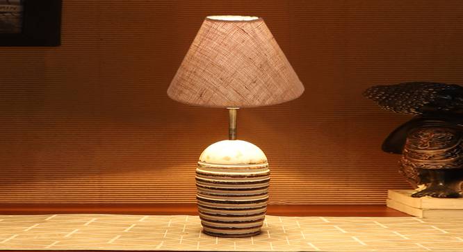 Beige Jute with  White Brushed Wood    Table Lamp (Beige) by Urban Ladder - - 