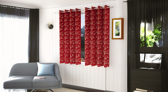 Dry Pack of 2 Blackout Door Curtain (Red) by Urban Ladder - - 