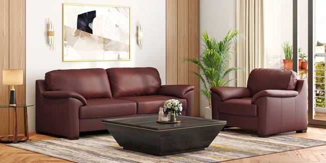 Farina Half Leather Sofa (Bordeaux Italian Leather) (1-seater Custom Set - Sofas, None Standard Set - Sofas, Regular Sofa Size, Regular Sofa Type, Half Leather Sofa Material, Bordeaux Italian Leather)