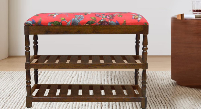 Amber Solid Wood Shoe Rack In Provincial Teak Finish in Red Floral Print (PROVINCIAL TEAK Finish) by Urban Ladder - - 