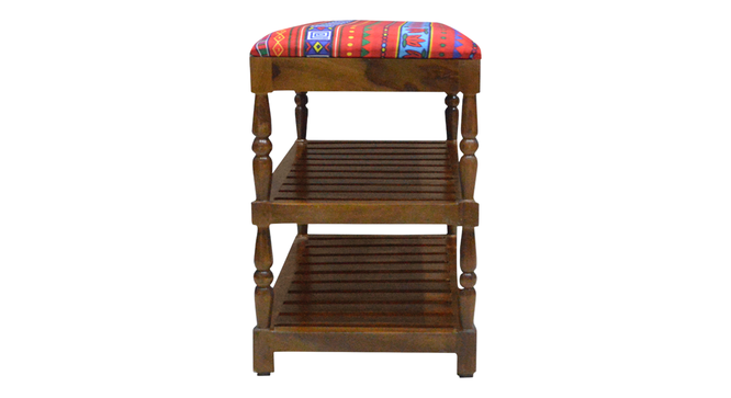 Amber Solid Wood Shoe Rack In Provincial Teak Finish  (Red Aztec Suede Velvet Fabric ) (PROVINCIAL TEAK Finish) by Urban Ladder - - 