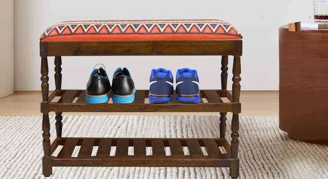 Amber Solid Wood Shoe Rack In Provincial Teak Finish  (Multicolor Aztec Suede Velvet Fabric ) (PROVINCIAL TEAK Finish) by Urban Ladder - - 952903