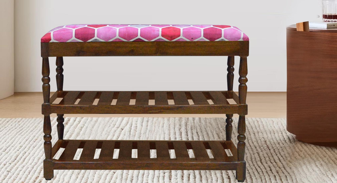 Amber Solid Wood Shoe Rack In Provincial Teak Finish  (Pink Quatrefoil Suede Velvet Fabric ) (PROVINCIAL TEAK Finish) by Urban Ladder - - 