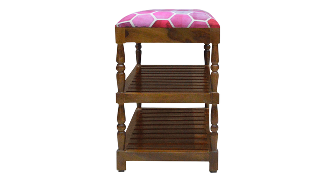 Amber Solid Wood Shoe Rack In Provincial Teak Finish  (Pink Quatrefoil Suede Velvet Fabric ) (PROVINCIAL TEAK Finish) by Urban Ladder - - 