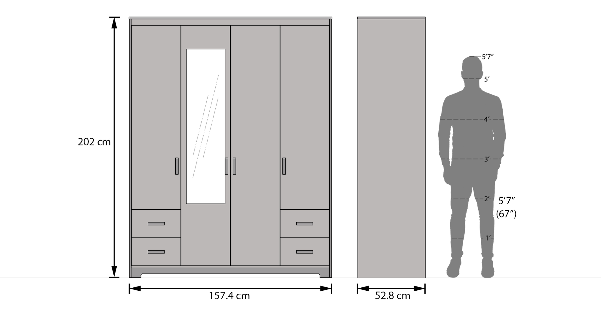 4 door wardrobe size discount