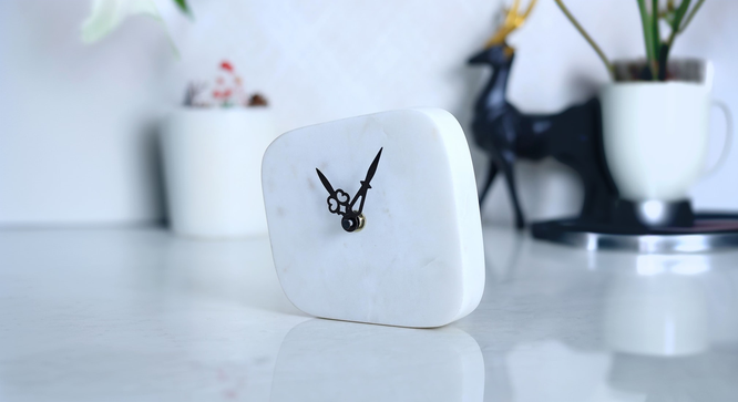 Embellishing Marble Table Clock (White) by Urban Ladder - Design 1 - 953578