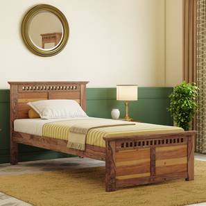 Single Beds Without Storage Design Fidora Solid Wood Single Size Non Storage Bed in Teak Finish