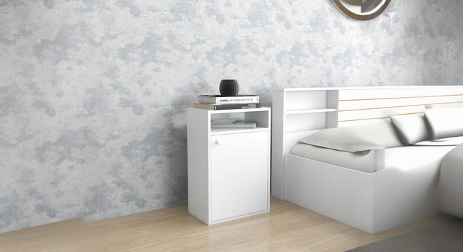 Emi Engwitheered Wood Bedside Table with White (White Finish) by Urban Ladder - - 954944