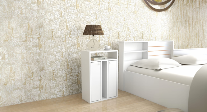 Ren Engwitheered Wood Bedside Table with White (White Finish) by Urban Ladder - - 954955