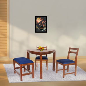 4 Seater Dining Sets 2 Chairs Design Plam Solid Wood 4 Seater Dining Set in (Navy Blue) Colour