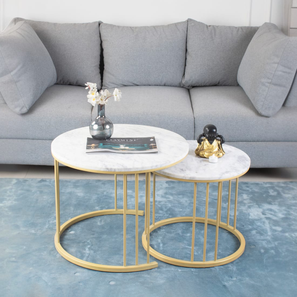Fabriano Round Stone Coffee Table in Gold Finish-image-1