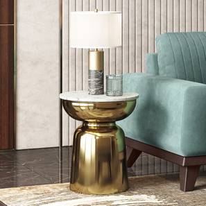 Metal Side And End Tables Design Alaya Round White Marble Top Metal Side Table in Gold Finish (Gold Finish)