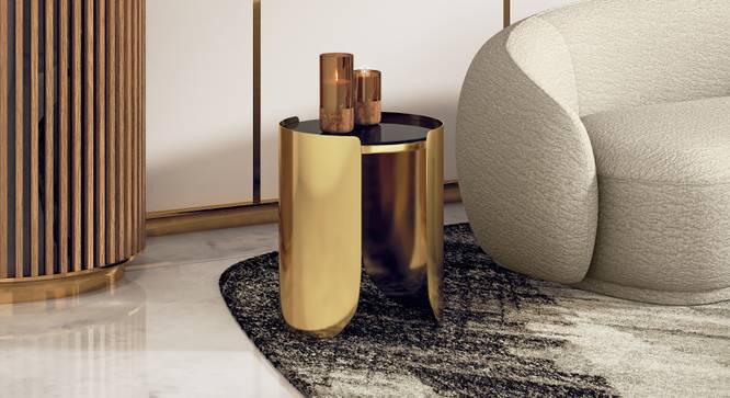 Belle Side Table with Glass Top (Gold Finish) by Urban Ladder - - 