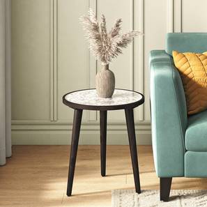 Fleur Solid Wood Side Table in White & Americain Walnut Finish