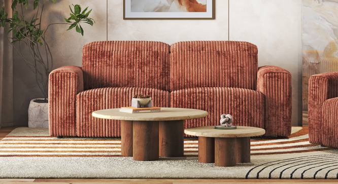 Enzo Nested Round Coffee Table in Travertine Marble & Solid Wood in Amber Walnut Finish (Amber Walnut Finish) by Urban Ladder - - 964630