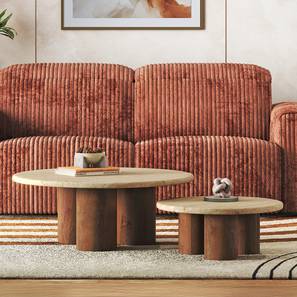 New Arrivals Living Room Furniture Decor Design Enzo Nested Round Coffee Table in Travertine Marble & Solid Wood in Amber Walnut Finish (Amber Walnut Finish)