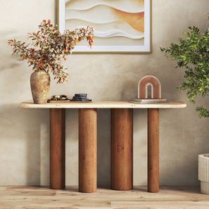 Console Table Design Enzo Console Table With Travertine Marble top in Amber Walnut Finish (Amber Walnut Finish)