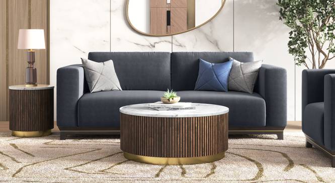 Aurora Round White Marble & Solid Wood Coffee Table in Java Walnut Finish (Java Walnut Finish) by Urban Ladder - - 