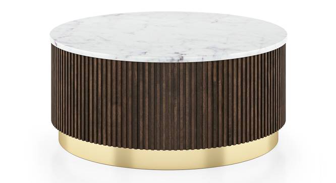 Aurora Round White Marble & Solid Wood Coffee Table in Java Walnut Finish (Java Walnut Finish) by Urban Ladder - - 