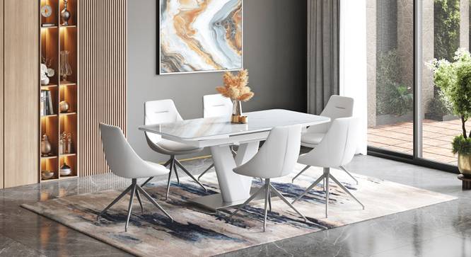 Caribu Extendable Dining Table in White Marble High Gloss (White High Gloss Finish, 4 to 6 Seater) by Urban Ladder - - 