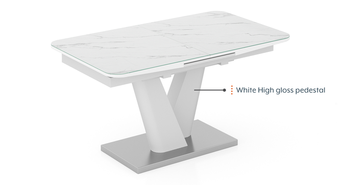 Caribu Extendable Dining Table in White Marble High Gloss (White High Gloss Finish, 4 to 6 Seater) by Urban Ladder - - 