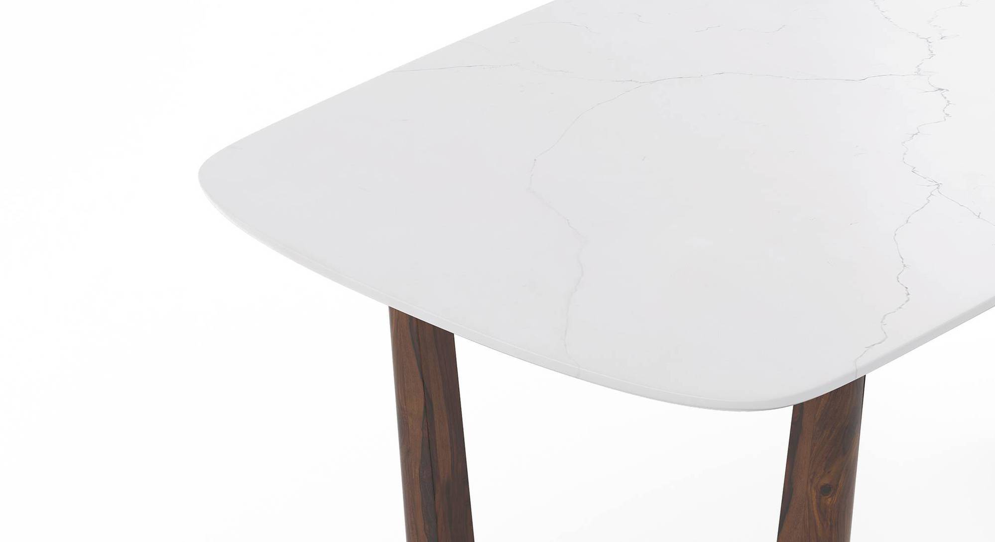 Adria Carrara White Quartz 6 Seater Dining Table in Dark Sheesham