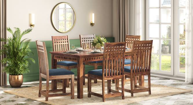 Diego Solid Wood Dining Chairs - Set of 2 (Teak Finish, Midnight Indigo Blue) by Urban Ladder - - 