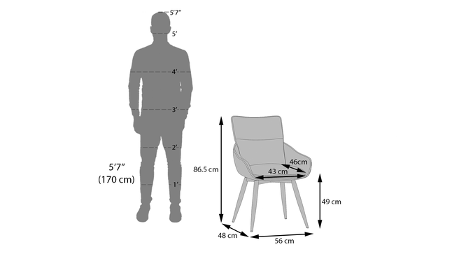 Megan Swivel Dining Chair in Grey Fabric (Grey Finish) by Urban Ladder - - 967016