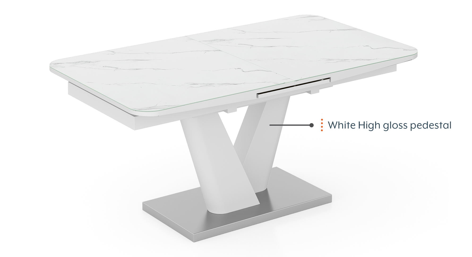Caribu 6 To 8 Extendable White Marble Color High Gloss Dining Table