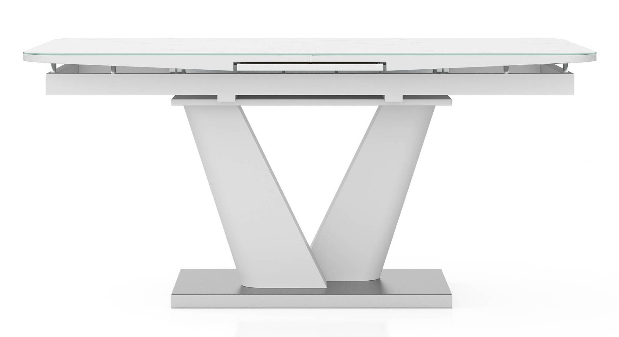 Caribu 6 To 8 Extendable White Marble Color High Gloss Dining Table