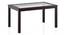 Floyd 6 Seater Dining Table, Glass Top, Finish - Mahogany With set of 6 Alaine Dining Chairs (Mahogany Finish, Calico Floral Retreat and Pony Beige) by Urban Ladder - - 968985