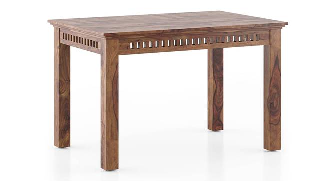 Fidora 4 Seater Dining Table With Set of 4 Alaine Dining Chairs in Calico Floral Retreat and Pony Beige (Teak Finish, Calico Floral Retreat and Pony Beige) by Urban Ladder - - 968988