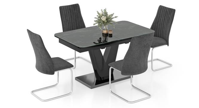 Caribu 4 To 6 Extendable Dining Table, Finish - Black Marble Color High Gloss With Set Of 4 Ingrid Dining Chairs (Dark Grey, Black High Gloss Finish) by Urban Ladder - - 969165