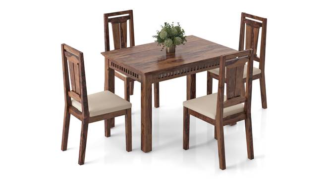 Fidora 4 Seater Dining Table With Set of 4 Martha Dining Chairs Colour : Wheat Brown (Teak Finish, Wheat Brown) by Urban Ladder - - 969354