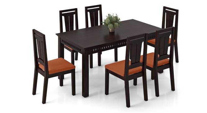 Fidora 6 Seater Dining Table With Set of 6 Martha Dining Chairs Colour : Burnt Orange (Mahogany Finish, Burnt Orange) by Urban Ladder - - 969358