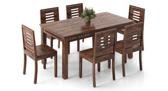 Fidora 6 Seater Dining Table With Set Of 6 Capra Dining Chairs (Teak Finish, White) by Urban Ladder - - 969369