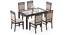Floyd 6 Seater Dining Table, Glass Top, Finish - Mahogany With set of 6 Alaine Dining Chairs (Mahogany Finish, Calico Floral Retreat and Pony Beige) by Urban Ladder - - 969380