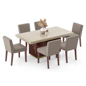Gabriele Dining Range Design Gabriele Onyx 6 Seater Pedestal Dining Table With Set of 6 Ludo Dining Chairs (Teak Finish, Shitake Beige)