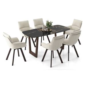 Adria Dining Range Design Adria Copa Cabana Top Dining Table With set of 6 Bren Swivel Dining Chairs (Ivory, Copa Cabana Finish)