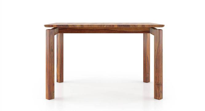 Catria 4 Seater Dining Table in Teak Finish With Set Of 4 Alaine Dining Chairs (Teak Finish, Calico Floral Retreat and Pony Beige) by Urban Ladder - - 