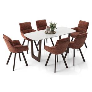 Adria Dining Range Design Adria Carrara White Top Dining Table  With Set of 6 Bren Swivel Dining Chairs (Auburn, Carrara White Finish)