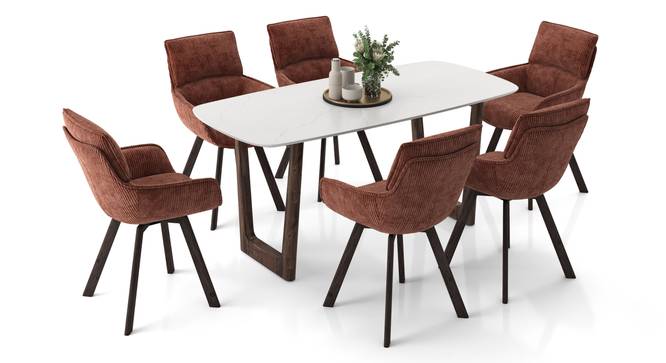 Adria Carrara White Top Dining Table  With Set of 6 Bren Swivel Dining Chairs (Auburn, Carrara White Finish) by Urban Ladder - - 969765