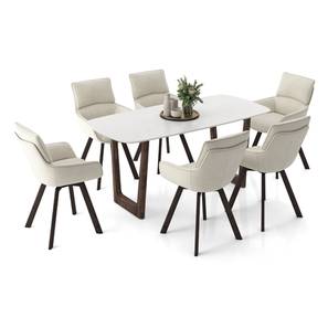 Adria Dining Range Design Adria Carrara White Top Dining Table  With Set of 6 Bren Swivel Dining Chairs (Ivory, Carrara White Finish)