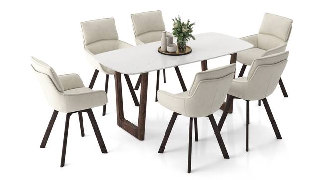 Adria Carrara White Top Dining Table  With Set of 6 Bren Swivel Dining Chairs (Ivory, Carrara White Finish) by Urban Ladder - - 969767