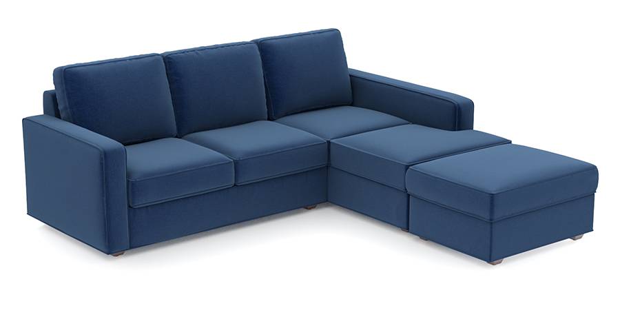 Apollo Sofa Set (Cobalt, Fabric Sofa Material, Compact Sofa Size, Soft Cushion Type, Sectional Sofa Type, Sectional Master Sofa Component, Regular Back Type, Regular Back Height) by Urban Ladder - - 96977