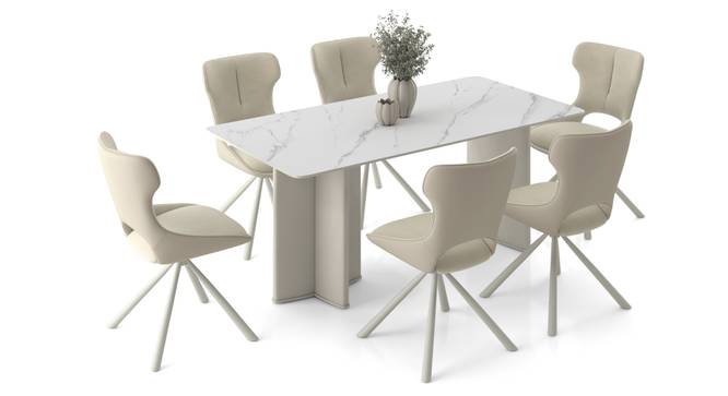 Rosen 6 Seater Chinese White Ceramic Dining Table With Set Of 6 Tulip Dining Chair In Biege (Beige, White & Cream Finish) by Urban Ladder - - 969771