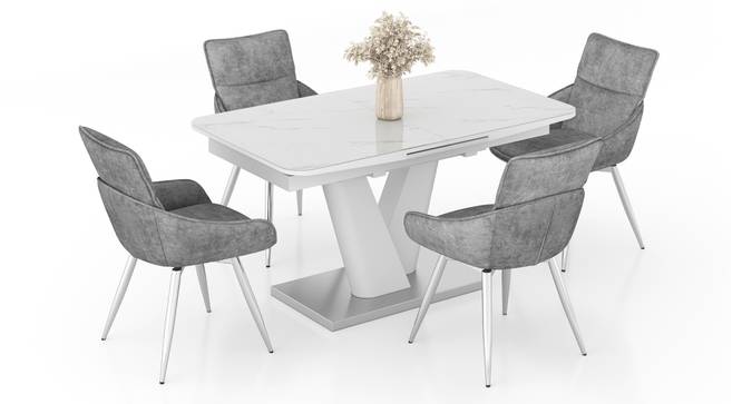 Caribu 4 To 6 Extendable White Marble Color High Gloss Dining Table With Set Of 4 Megan Dining Chair (Beige, White High Gloss Finish) by Urban Ladder - - 969775