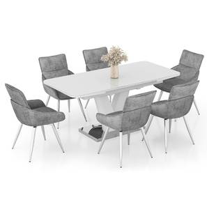 Caribu Dining Range Design Caribu Glass 4 To 6 Seater Extendable Dining Table With Set Of 6 Megan Swivel Dining Chair (Beige, White High Gloss Finish)
