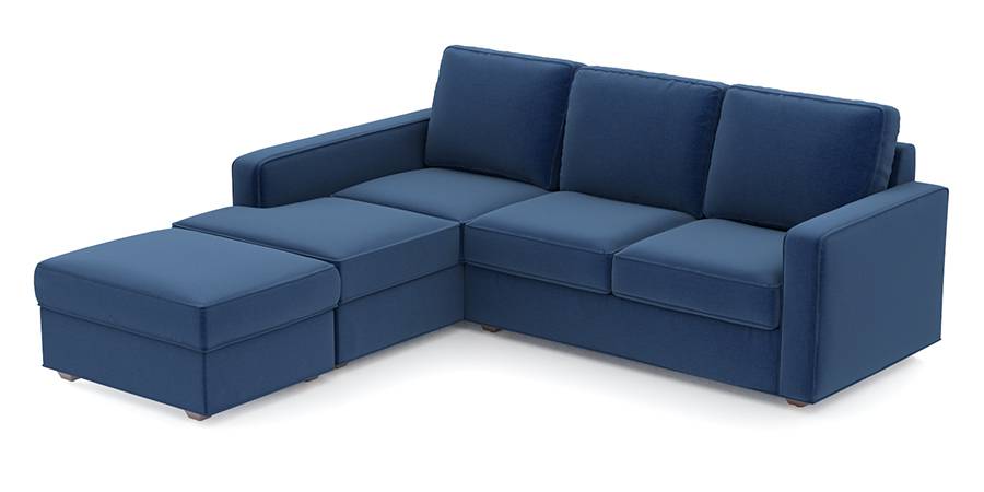Apollo Sofa Set (Cobalt, Fabric Sofa Material, Compact Sofa Size, Soft Cushion Type, Sectional Sofa Type, Sectional Master Sofa Component, Regular Back Type, Regular Back Height) by Urban Ladder - - 96979
